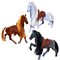 Simba Toys: Flocked Horse Set – 3 Detailed Pony Figurines, 7" Toy Animal Miniatures, Brush & Saddles, Brown, White, Black Set, Nature World, Kids 3+